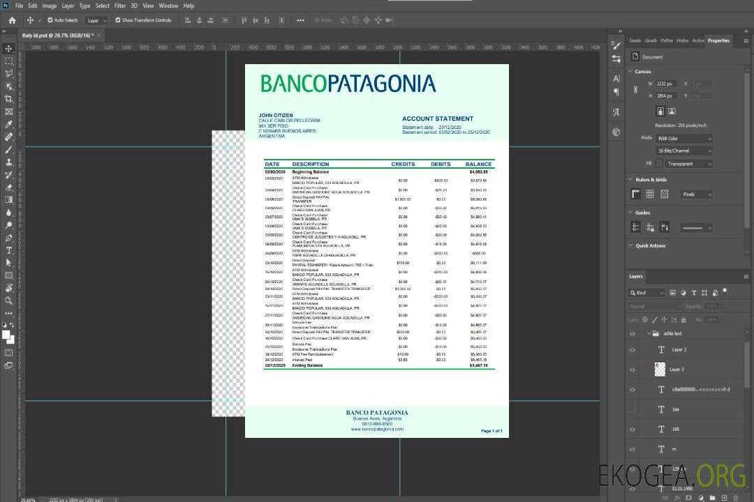 Relevé bancaire Argentine Banco Patagonia template Relevé bancaire Argentine Banco Patagonia template